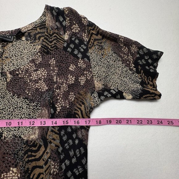 Vtg STARINA Women 90s Maxi Dress Sz M Brown Cottagecore Flowy Short Sleeve 75-19 - Picture 7 of 8